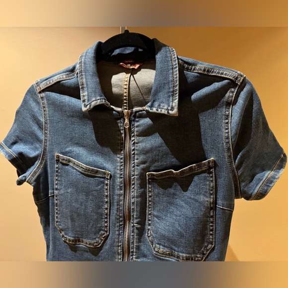 Free People Denim shorts Utility Romper – Size 6 - Picture 5 of 9